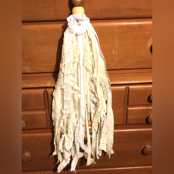 #7442 Giant Tassel Vintage Lace Muslin Calico Beaded Top Keys Beads - Picture 10 of 14